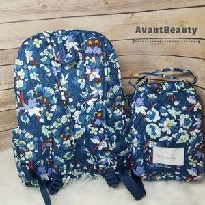 Vera Bradley Essential Backpack Floral Bursts Cotton Lunch Bunch set Bookbag VERA BRADLEY Essential Large BackpackFloral Blue Bursts  main image 4